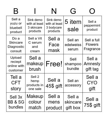 Body Shop Bingo Card