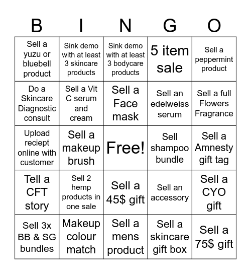 Body Shop Bingo Card