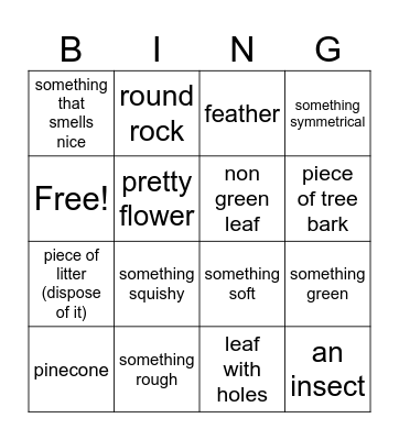 Nature Bingo Card