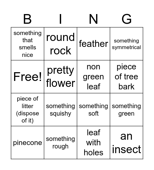 Nature Bingo Card