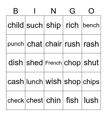 sh, ch BINGO Card