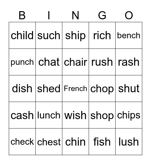 sh, ch BINGO Card