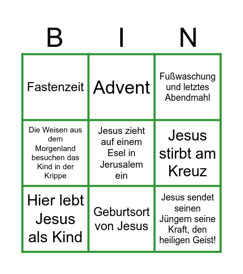 Jesu Leben und Feste im Kirchenjahr Bingo Card