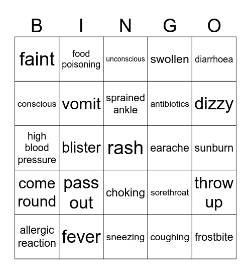 HEALTH Bingo Card