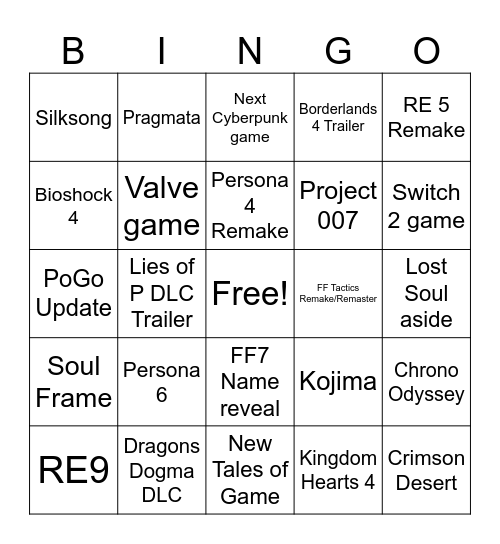 Summer Games Fest 2025 Bingo Card