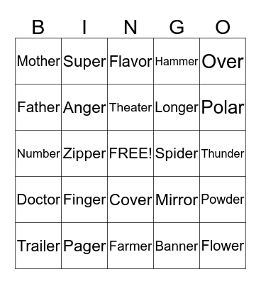 Finel /er/ Bingo Card