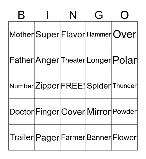 Finel /er/ Bingo Card