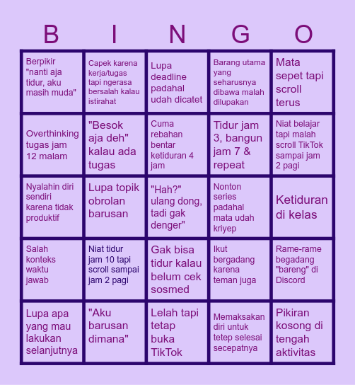 Apakah anda mengalami hal tersebut? (Kalau iya berarti selamat anda kena jam koma yey :3 Bingo Card