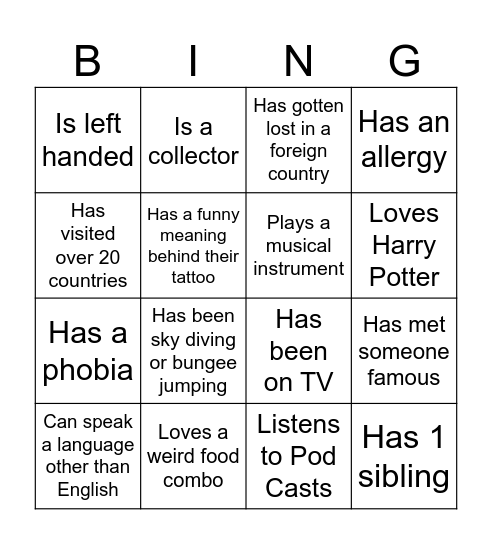 People Bingo Card
