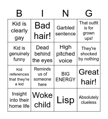 KIDS REACT Bingo Card