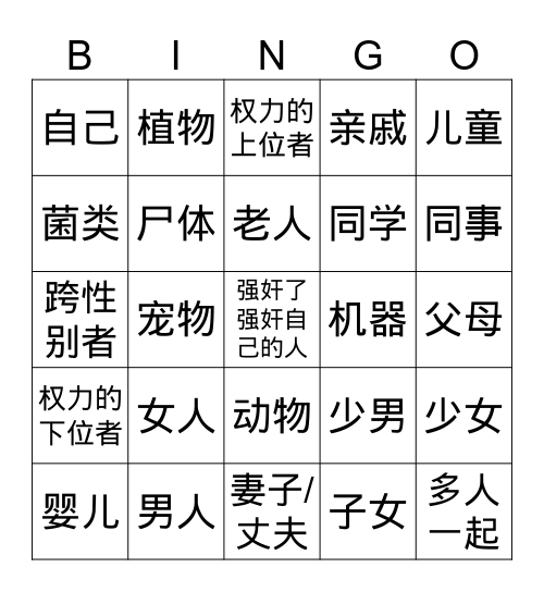 强奸Bingo！ Bingo Card
