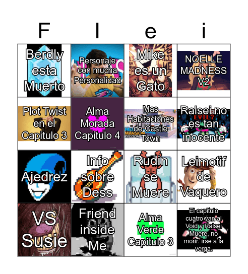EL MEGA SUPER HIPERCARGADO BINGO DE DELTARUNE CAPITULO 3 Y 4 Bingo Card