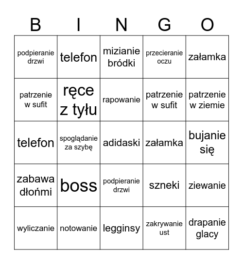 showroom Bingo Card