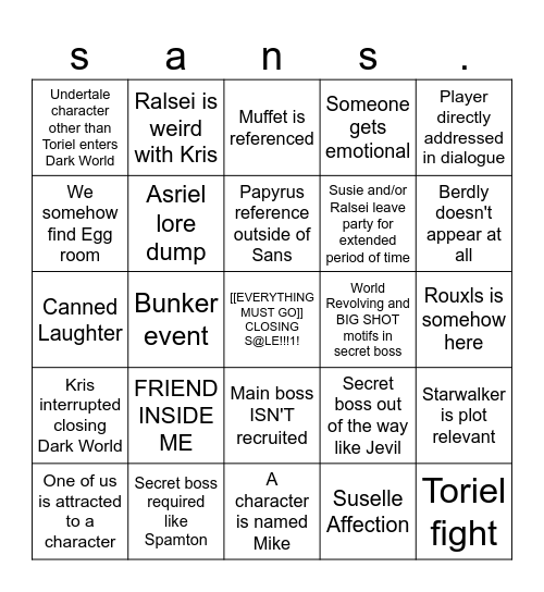 DELTARUNE Chp 3 Bingo Card