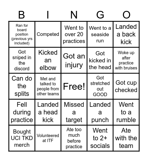 UCI TKD 2025 BINGO Card