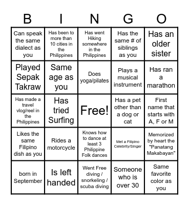 TFC Human Bingo! Bingo Card