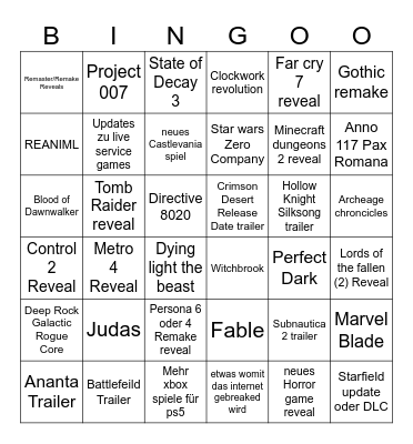 Summer of Gaming Bingo Card