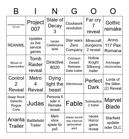 Summer of Gaming Bingo Card