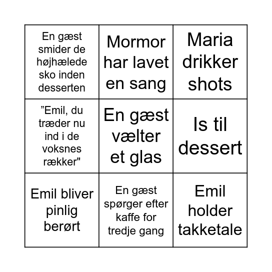 Emils konfirmation Bingo Card