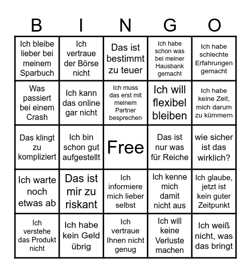 Einwand-Bingo Card