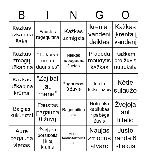 Zvejojimo bingo Card