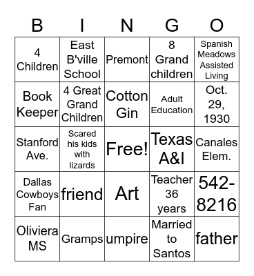 Untitled Bingo Card