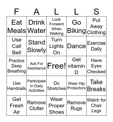 Falls Prevention Bingo Card