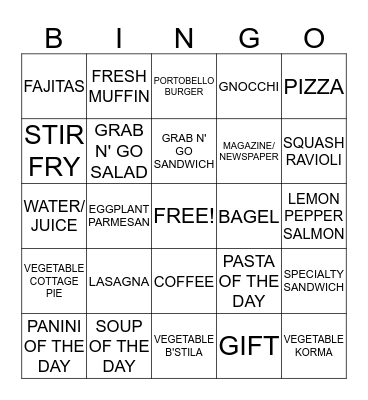 VEGETARIAN BINGO CARD Bingo Card