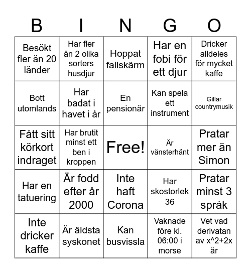 Hitta någon som... Bingo Card