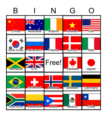 World Flags Bingo Card