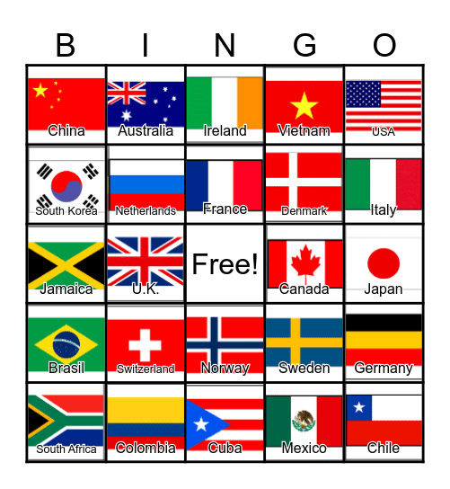 World Flags Bingo Card