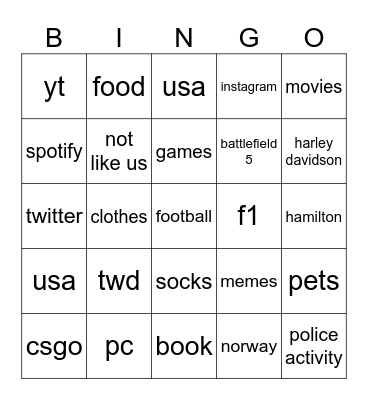 Untitled Bingo Card