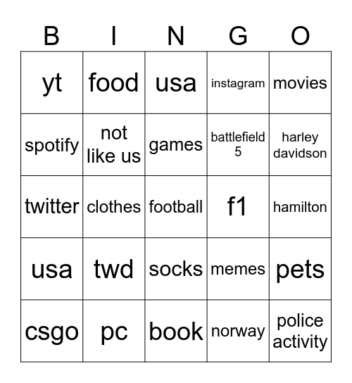 Untitled Bingo Card