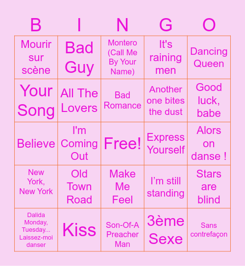Bingo Musical Bingo Card