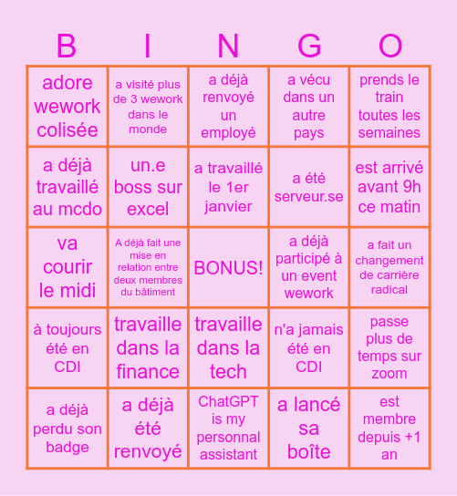 Networking Bingo Card