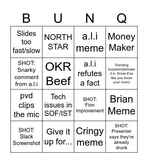Friday Drinkly Bingo Card