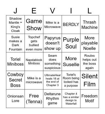 Deltarune Tomorrow Bingo Card