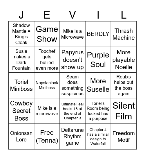 Deltarune Tomorrow Bingo Card