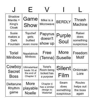 Deltarune Tomorrow Bingo Card