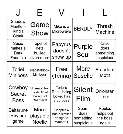 Deltarune Tomorrow Bingo Card