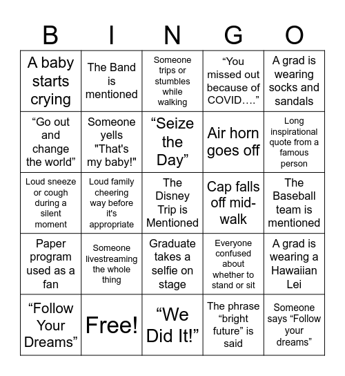 SHS Band Bingo Card