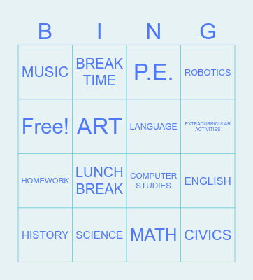AT SCHOOL Bingo Card