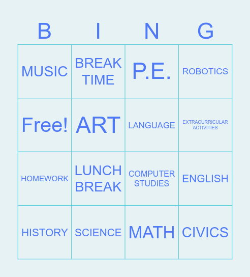 AT SCHOOL Bingo Card