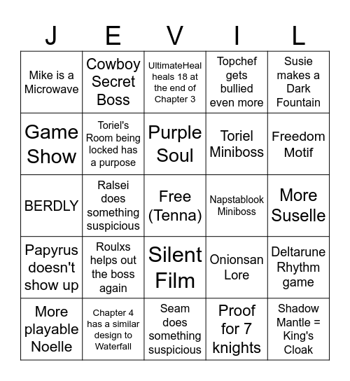 Deltarune Tomorrow Bingo Card