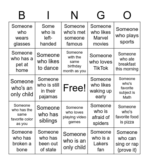 Human Bingo Card