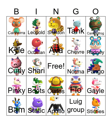 Animal Crossing Bingo Card
