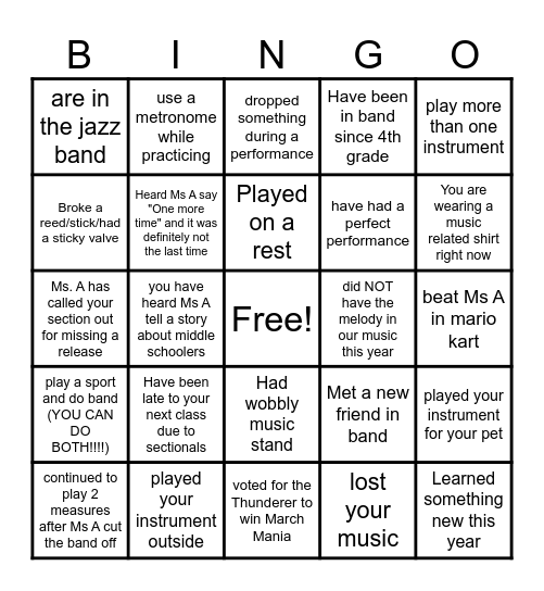 MMS BAND BINGO Card