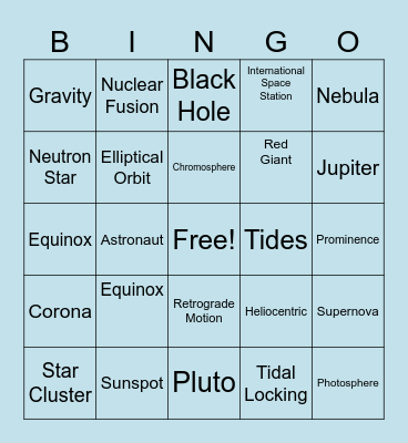 The Solar System Bingo Card