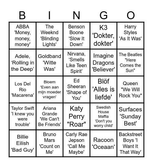 MUSIC! MUSIC! MUSIC! Bingo Card