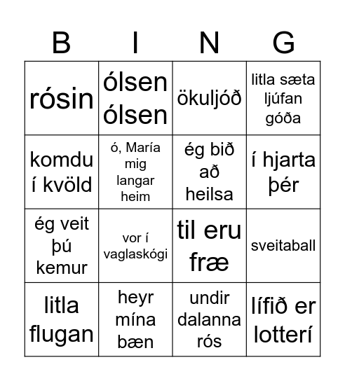 tónlistarbingo Card